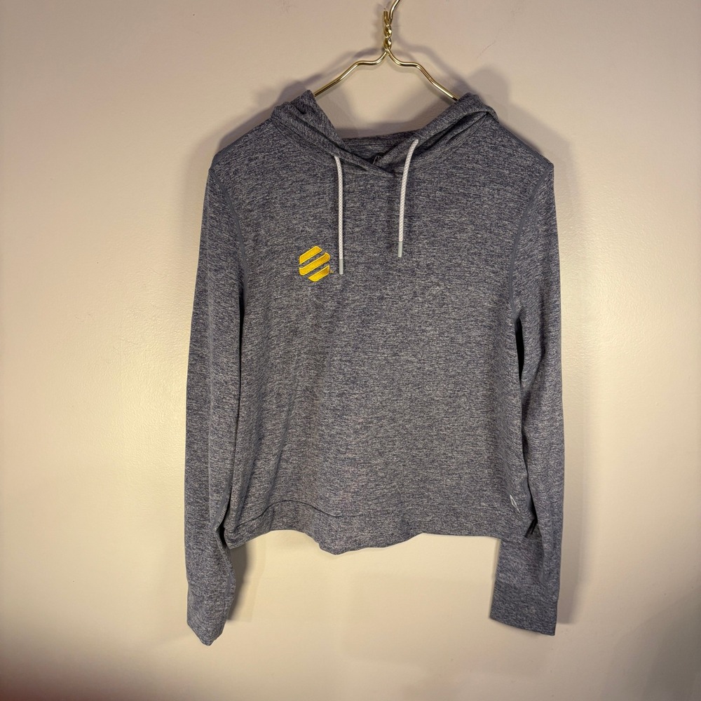 Rhoback‎ Womens Cropped Hoodie Pullover Heather Gray Yellow Hesi Logo Size M